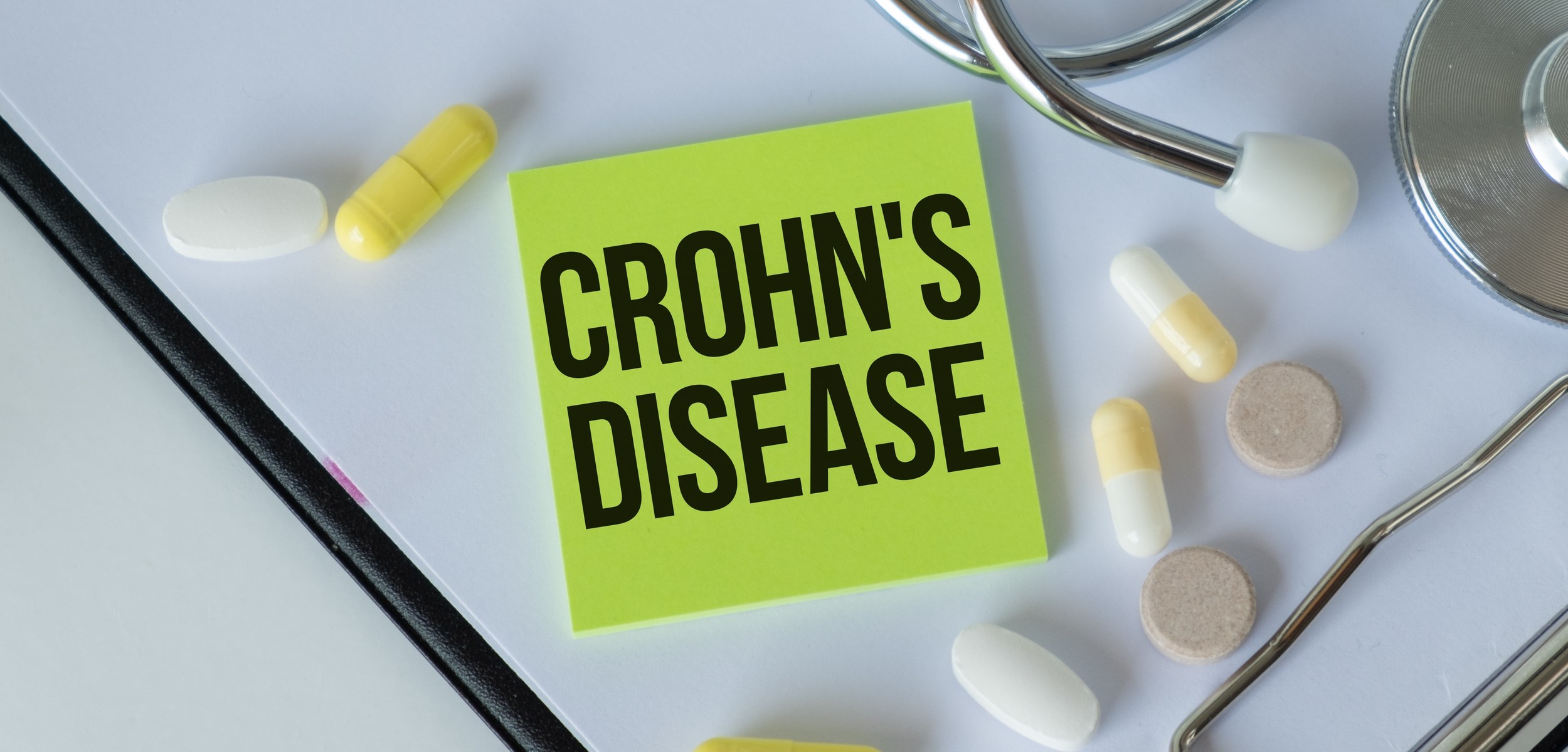 Gallbladder Disease — Crohn's disease sticky note with pills